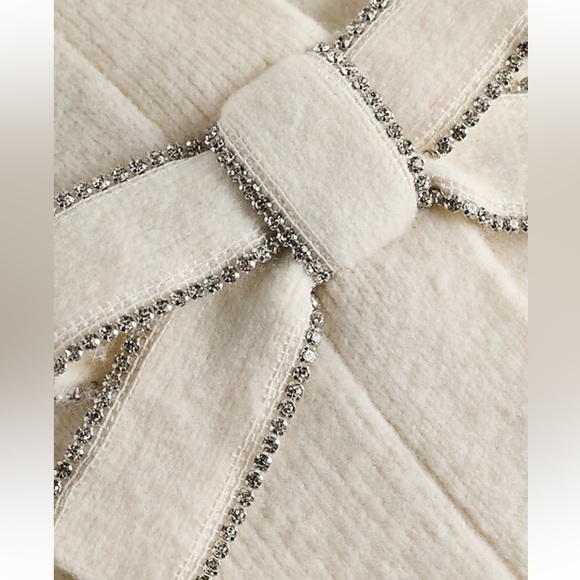 [⭐️ PRICE FIRM] EXPRESS Bow V-Neck Puff Shoulder Cardigan Sweater Ivory White L - Picture 3 of 12